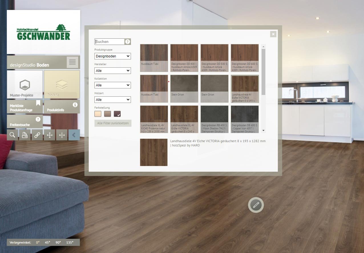 Testen Sie unser Sortiment online und sehen Ihren neuen Boden im Raum Bild designStudio Boden Gschwander für Heddesheim
